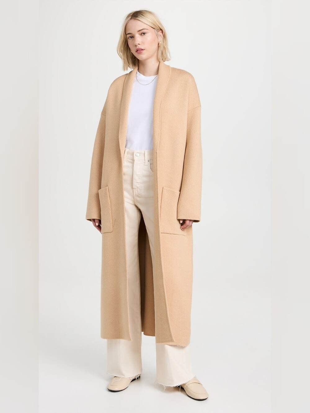 endless roseShawl Collar Oversize Long Cardigan, Tan, Size Small